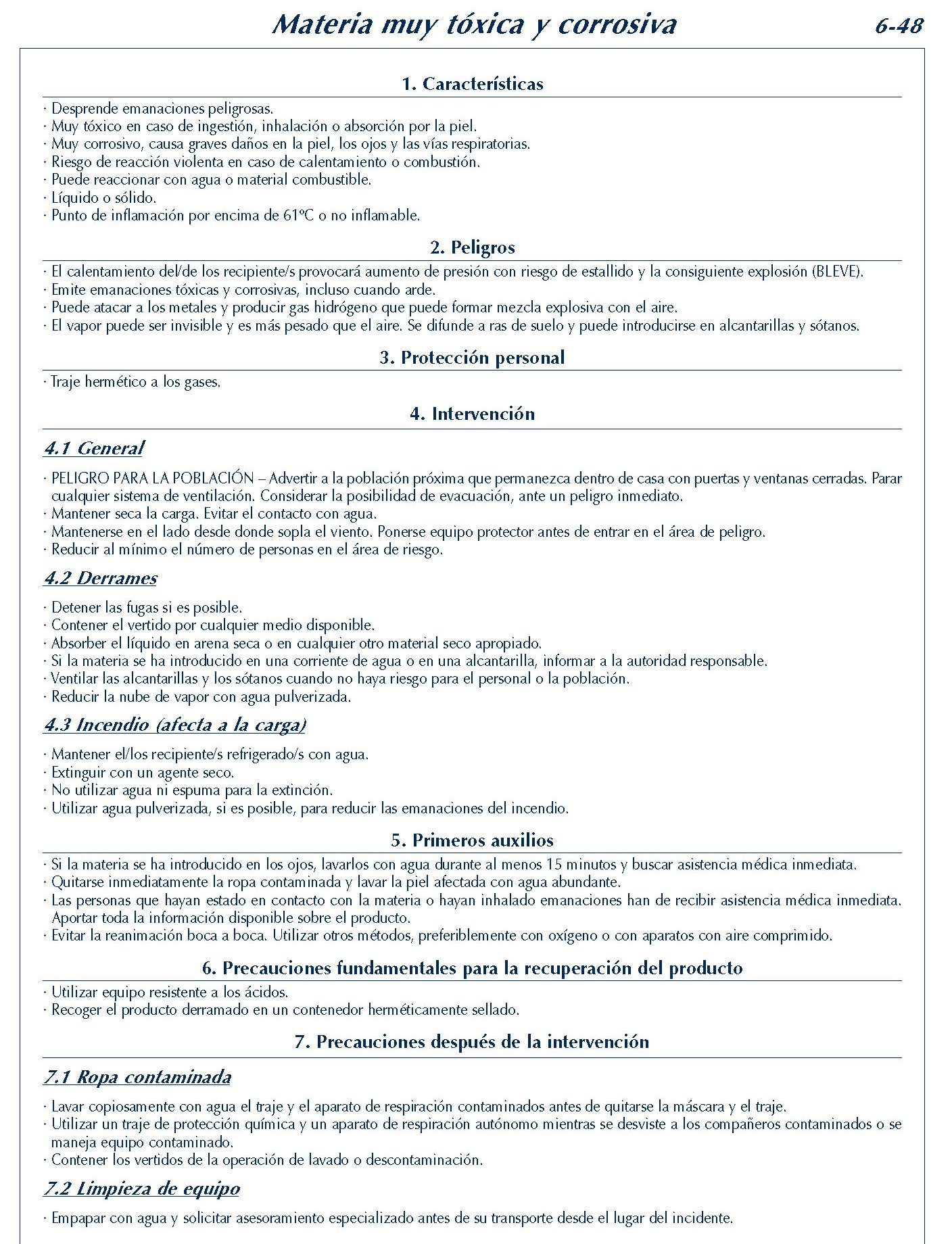 288 FICHA 6-48 MATERIA MUY TOXICA CORROSIVA FICHAS EMERGENCIA